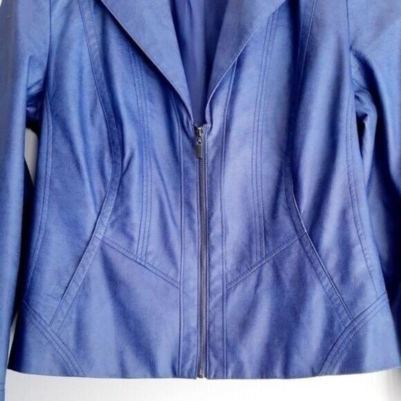 CONRAD C Faux Leather Women's Short Full-Zip Front Jacket Blue Sz 4 Flawed - Picture 3 of 12